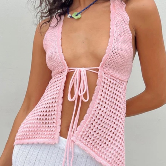 Princess Polly Pink Adani Crochet Y2K Halter Top M/L - Picture 1 of 9